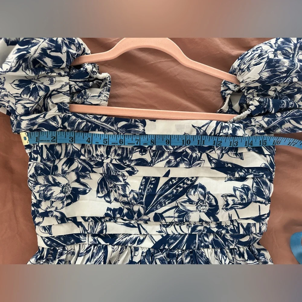 Abercrombie & Fitch Emerson Poplin Puff Sleeve Midi Dress in Blue Floral M - Picture 9 of 10
